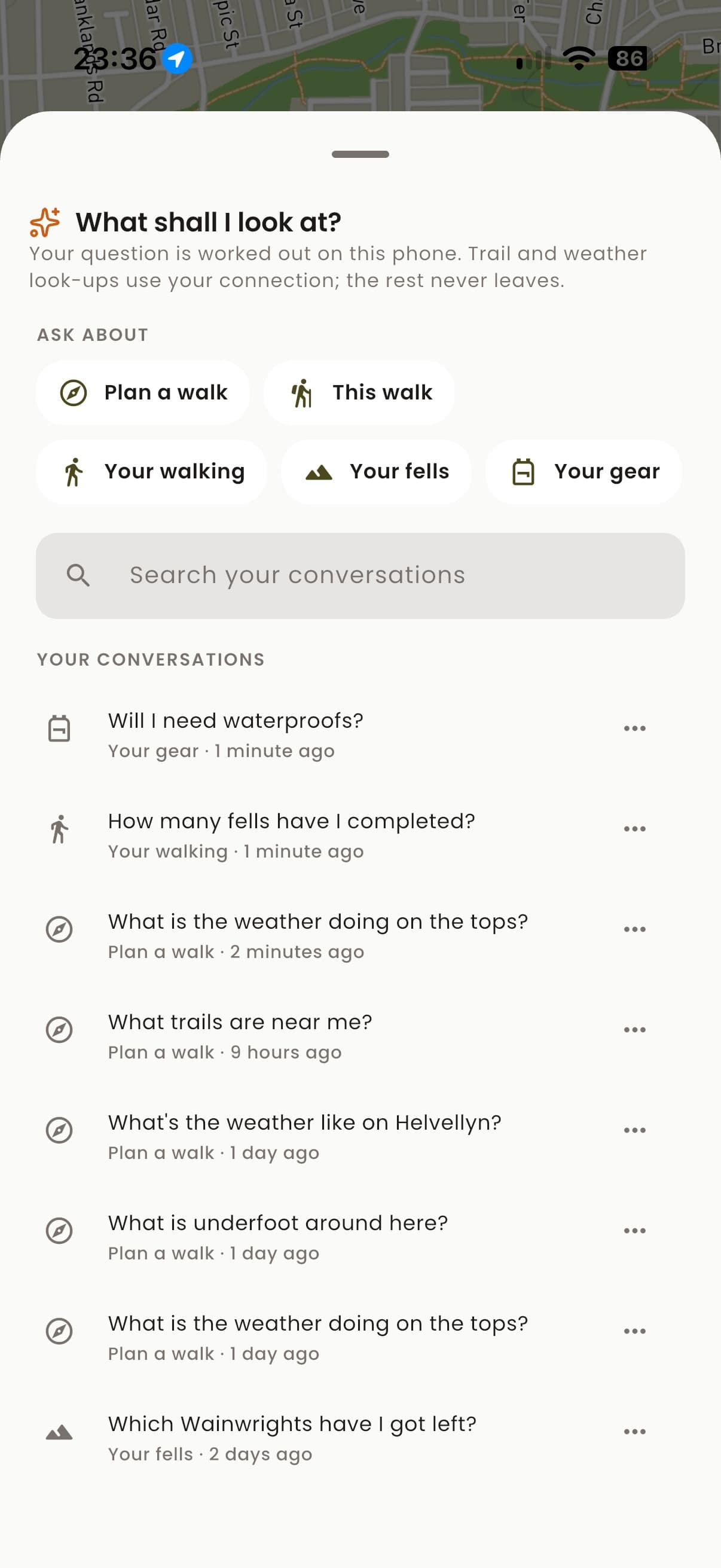Trailwise running on a phone with no signal