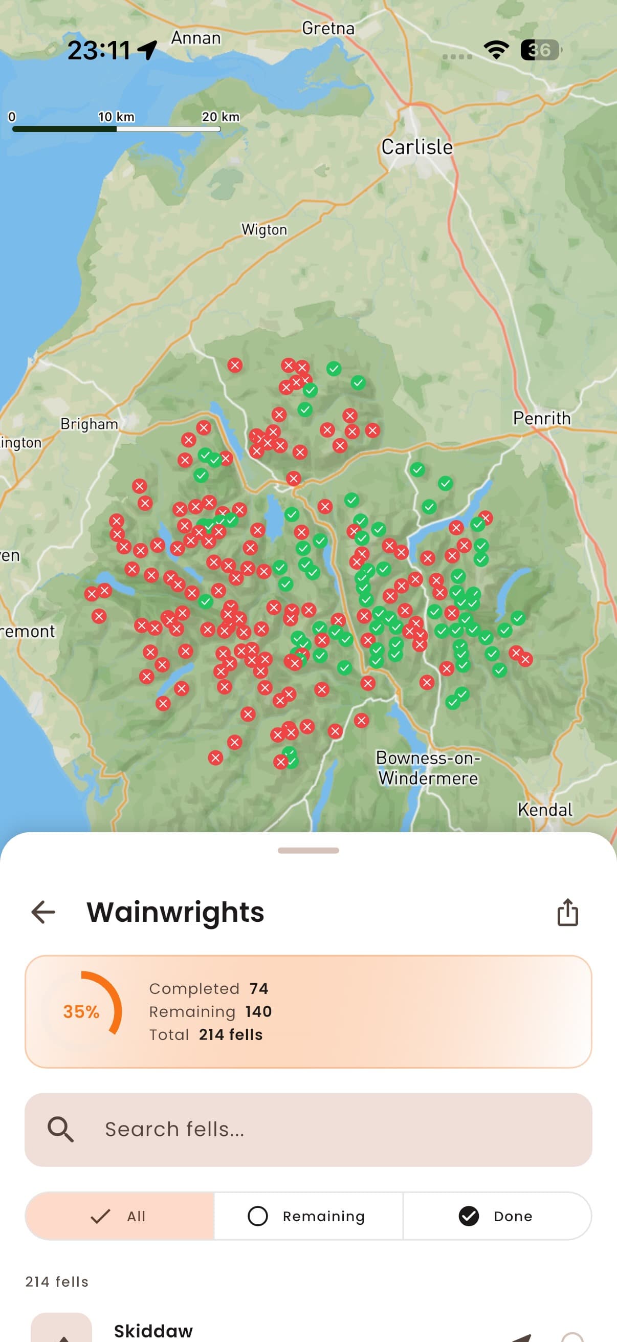 Fell bagging progress tracker